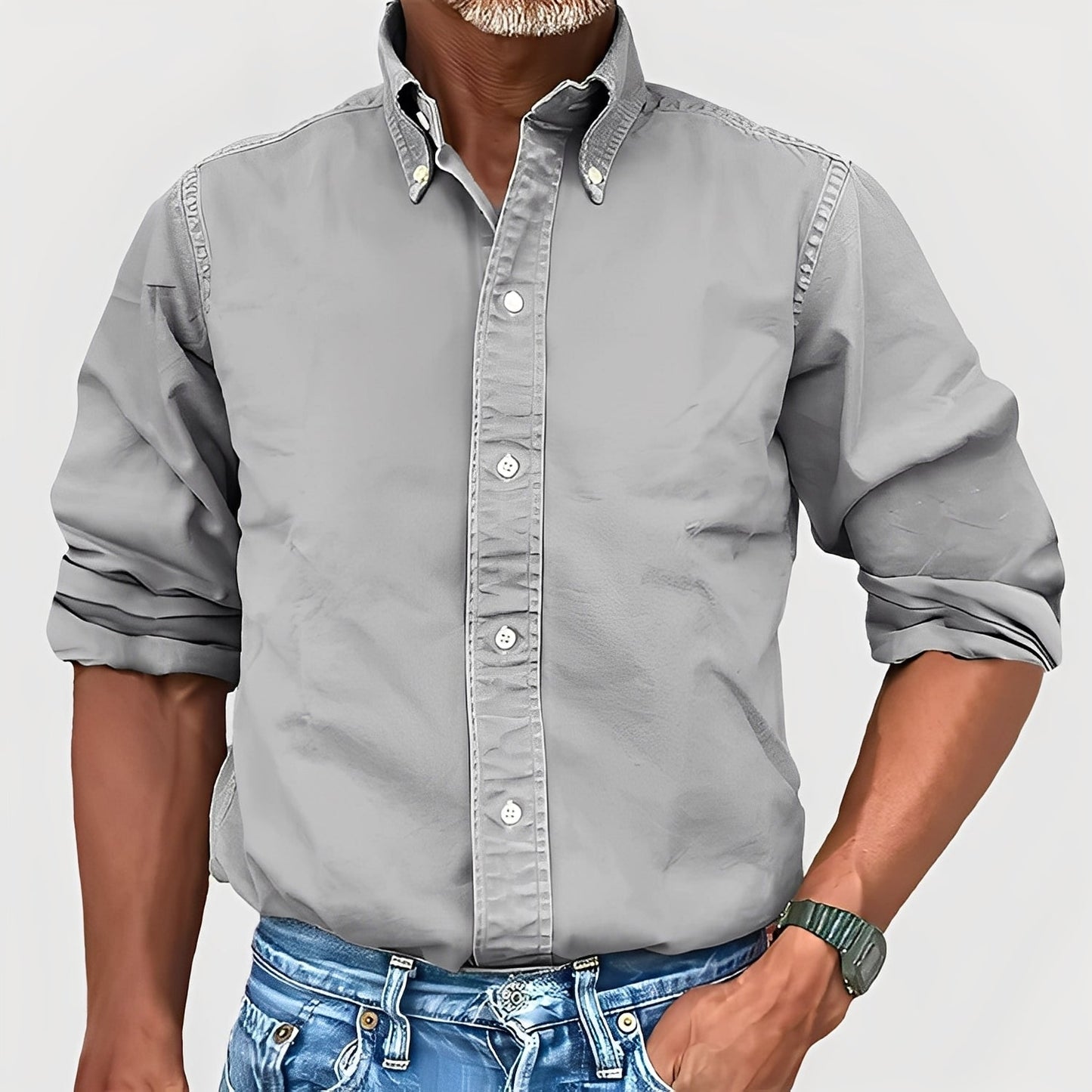 Ronald - Camicia maschile con maniche lunghe e colletto stile retrò