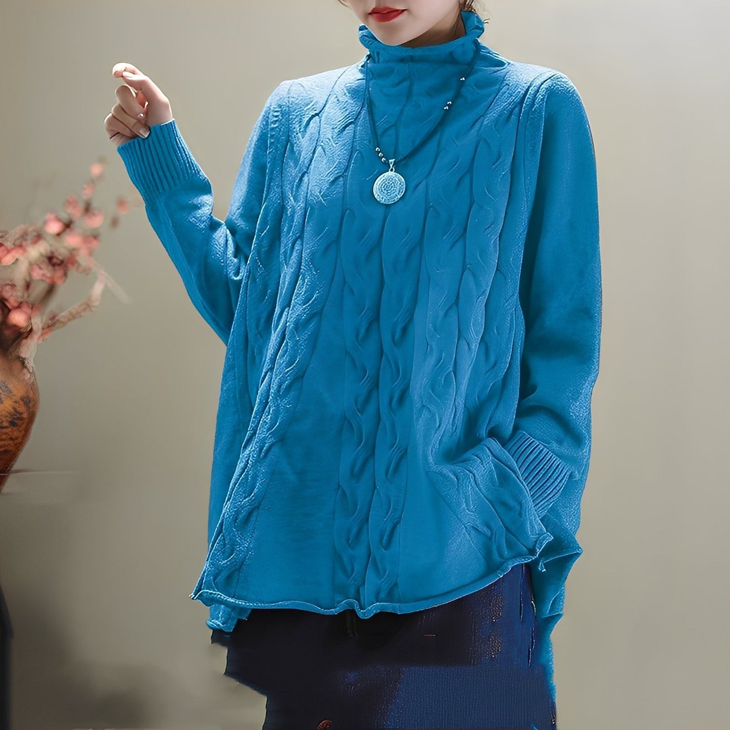 Merla - Maglione casual a collo alto con spacco laterale per donna