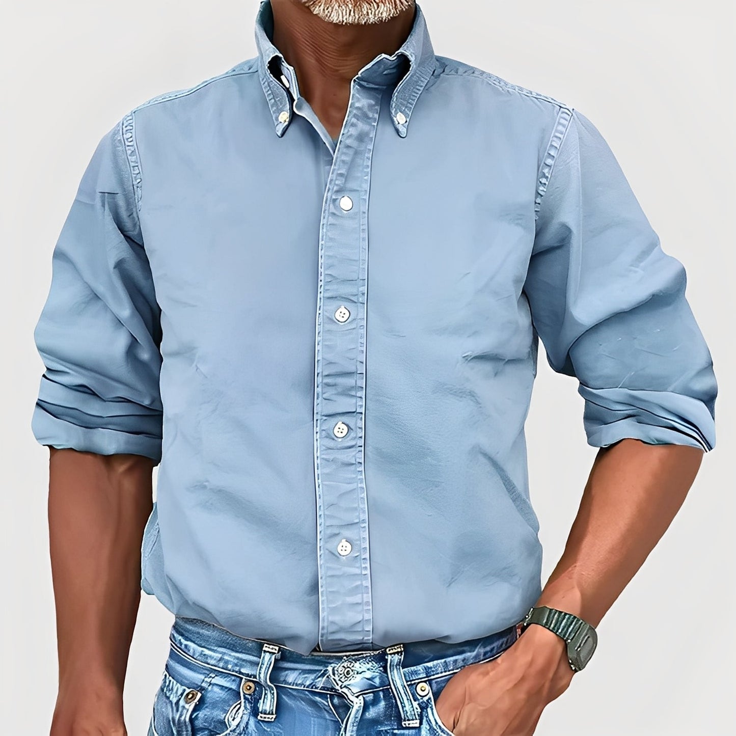Ronald - Camicia maschile con maniche lunghe e colletto stile retrò
