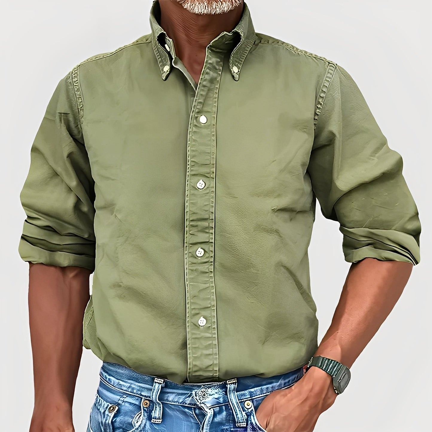 Ronald - Camicia maschile con maniche lunghe e colletto stile retrò