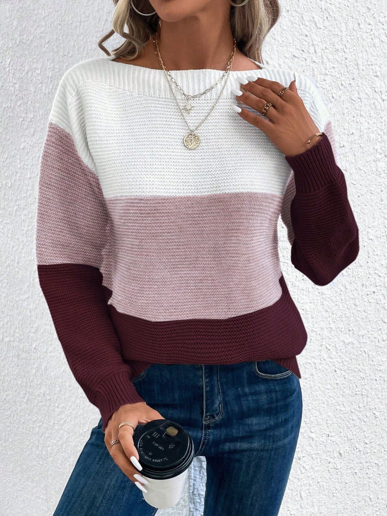 Muriel - Maglione elegante con strisce in tre colori per donne