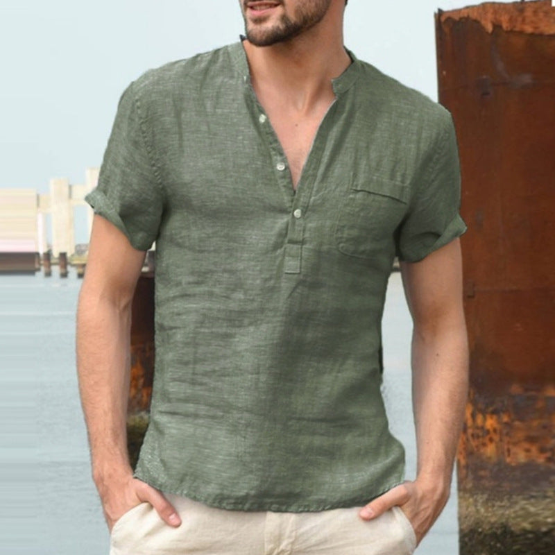 Korbin - Camicia da uomo in lino leggera con maniche corte
