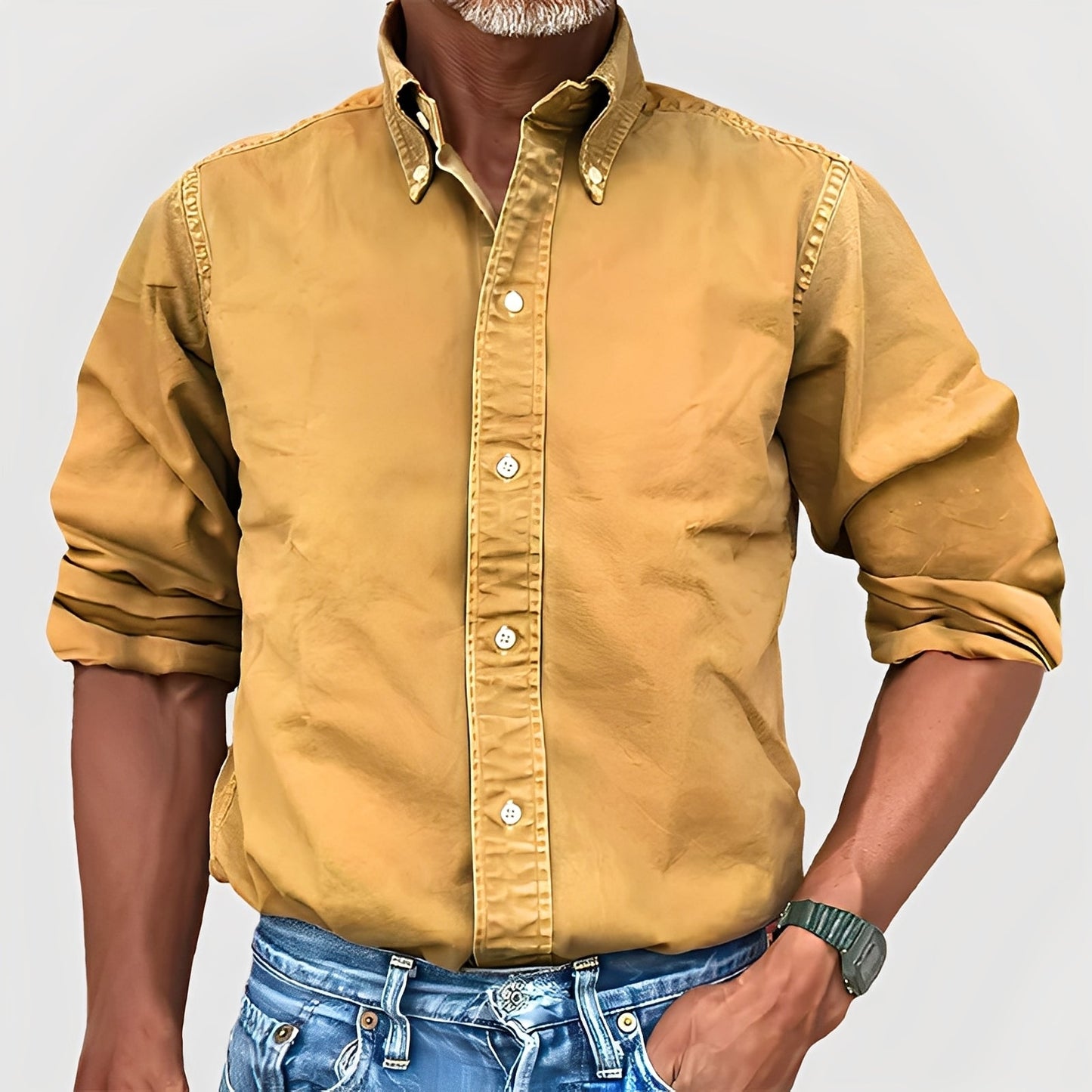 Ronald - Camicia maschile con maniche lunghe e colletto stile retrò
