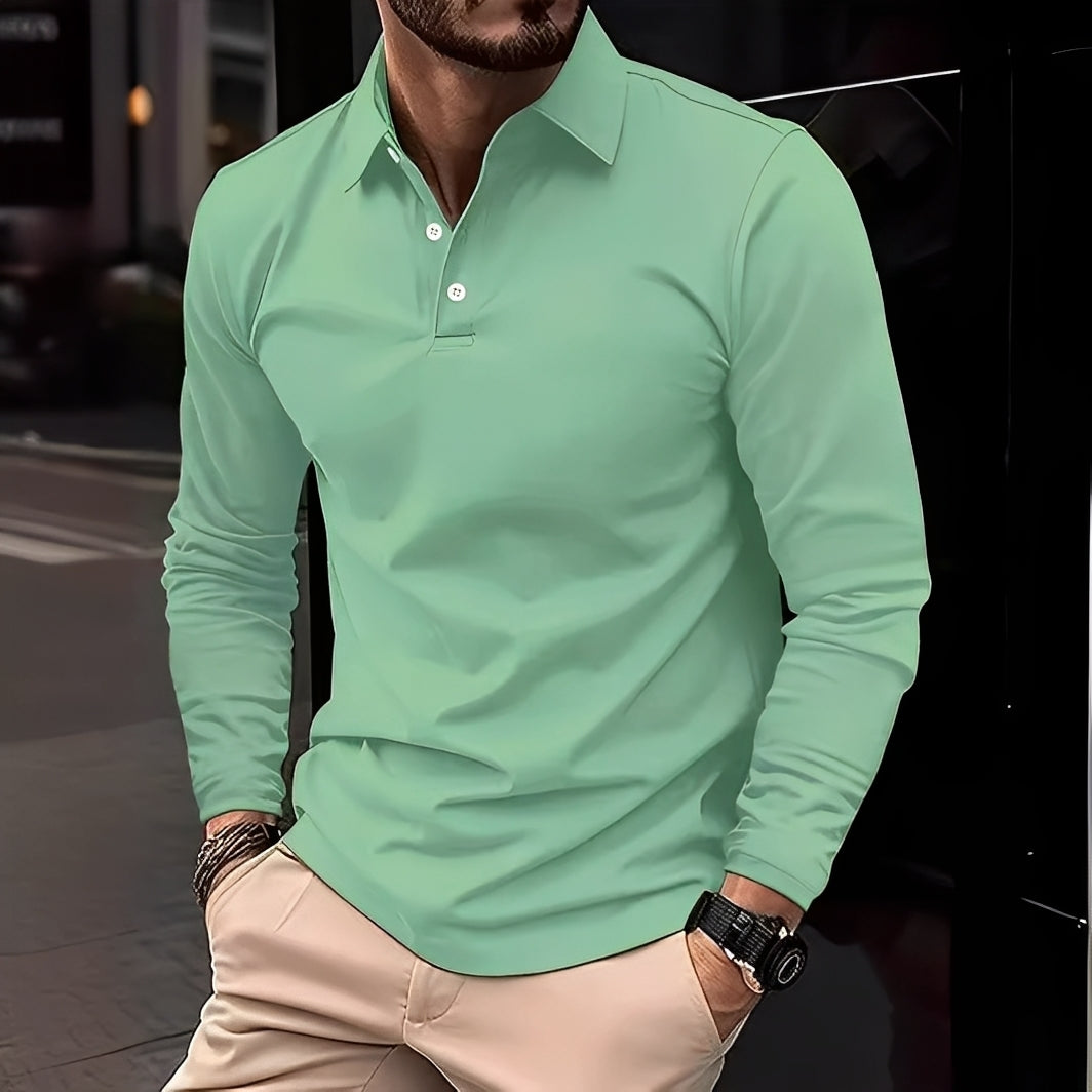 Dudley - Polo uomo a maniche lunghe con bottoni, stile informale