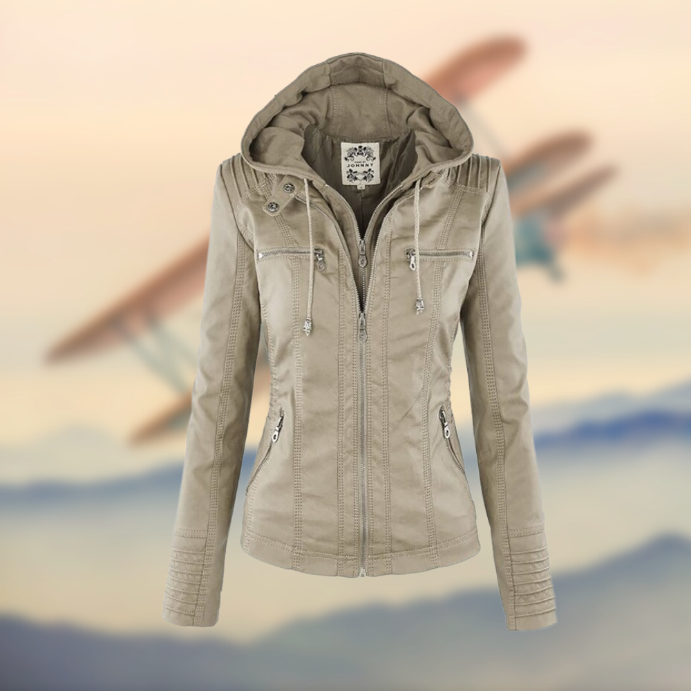 Carly - Giacca in pelle con cappuccio elegante