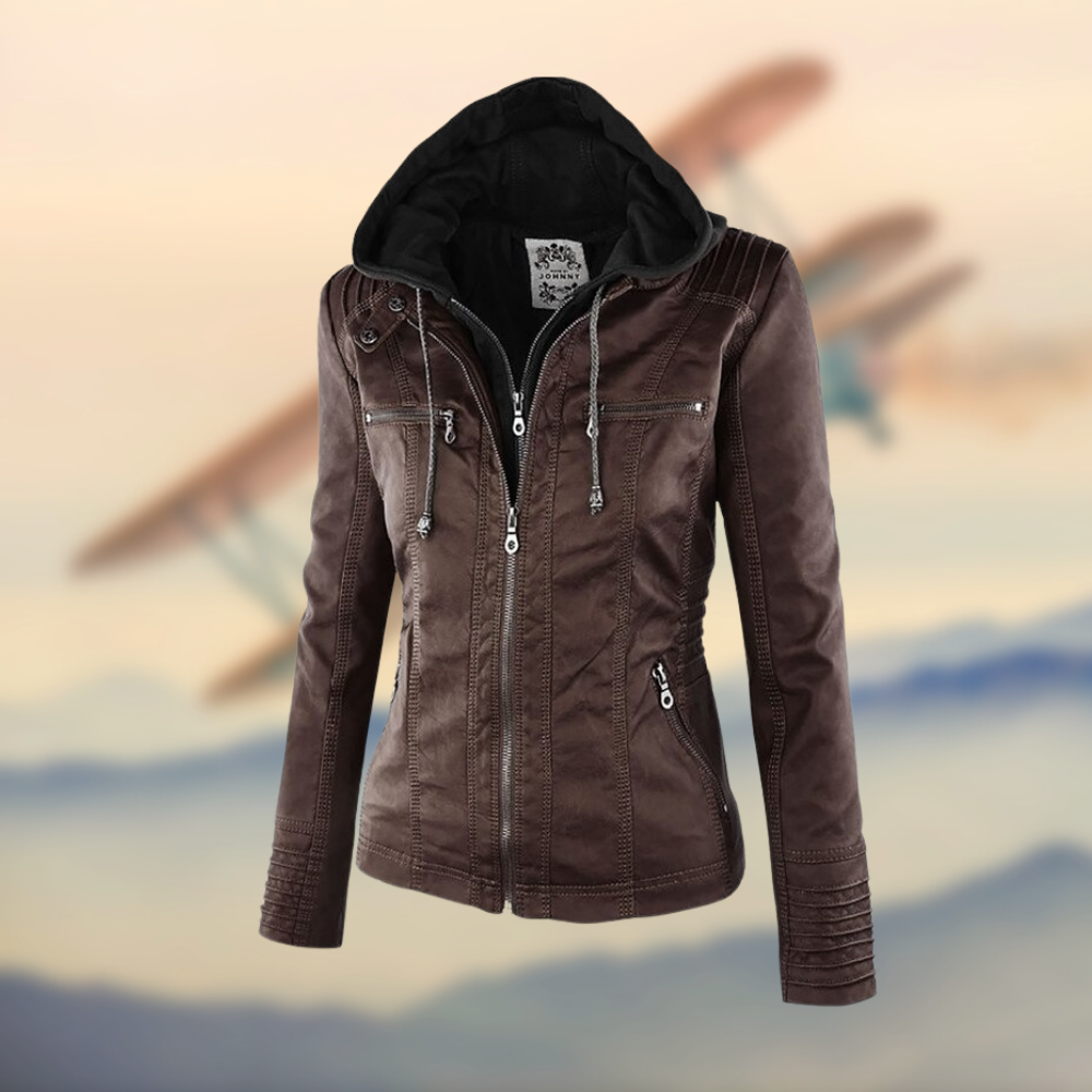 Carly - Giacca in pelle con cappuccio elegante