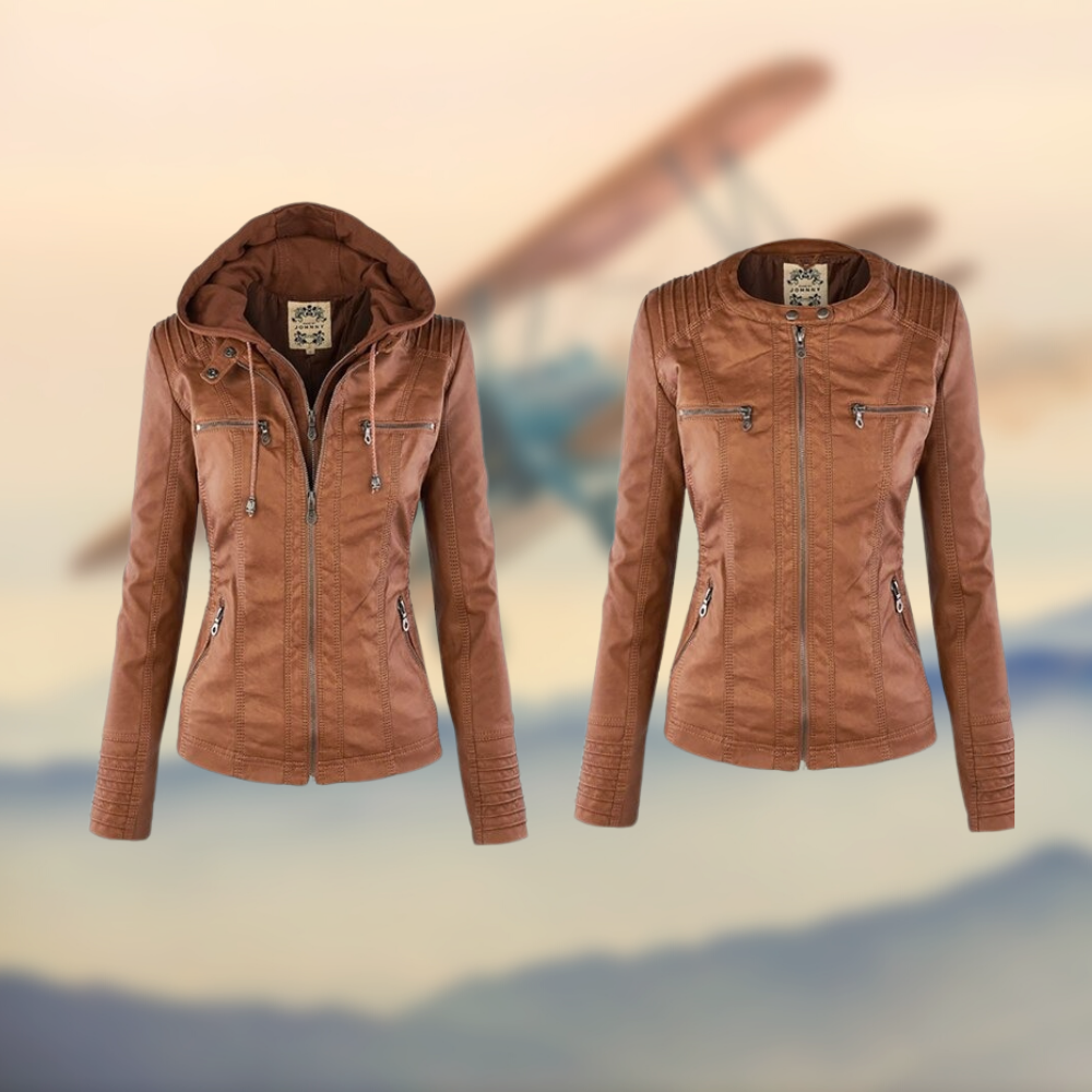Carly - Giacca in pelle con cappuccio elegante