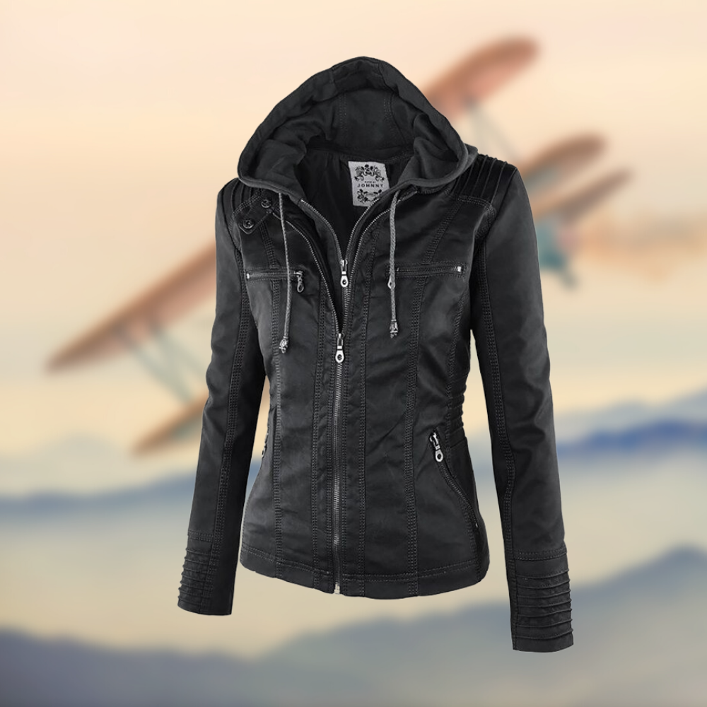 Carly - Giacca in pelle con cappuccio elegante