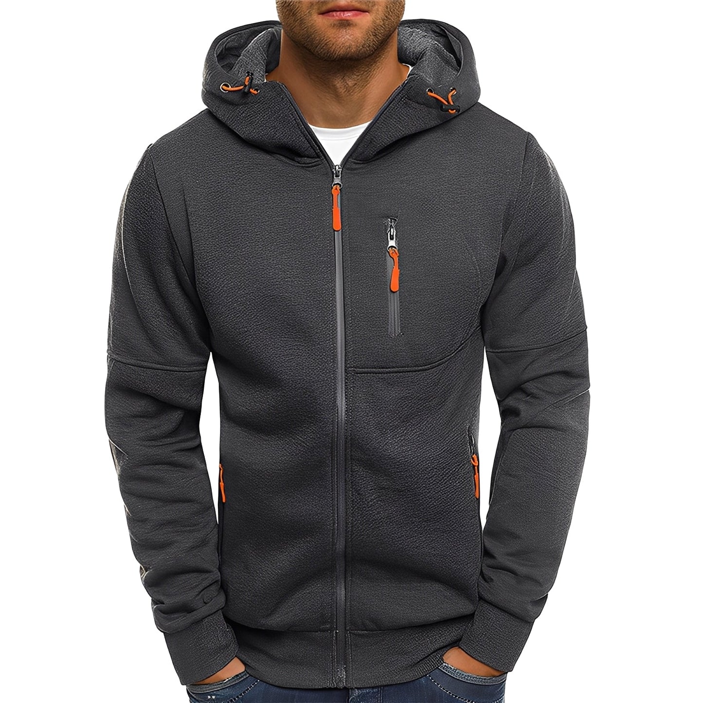 Allen - Giacca in pile con cappuccio da uomo moderna