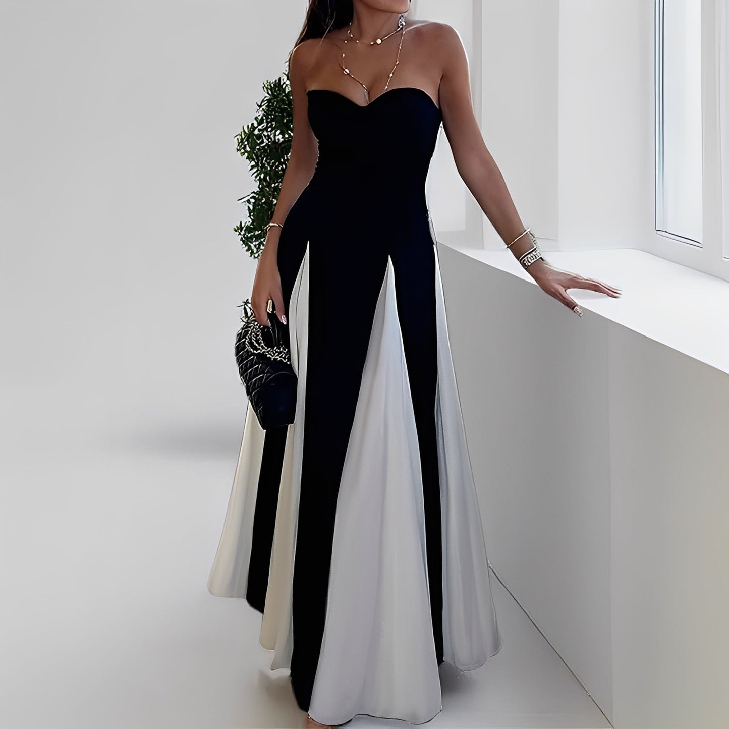 Charisse - Vestito raffinato con bordo largo a contrasto per donne