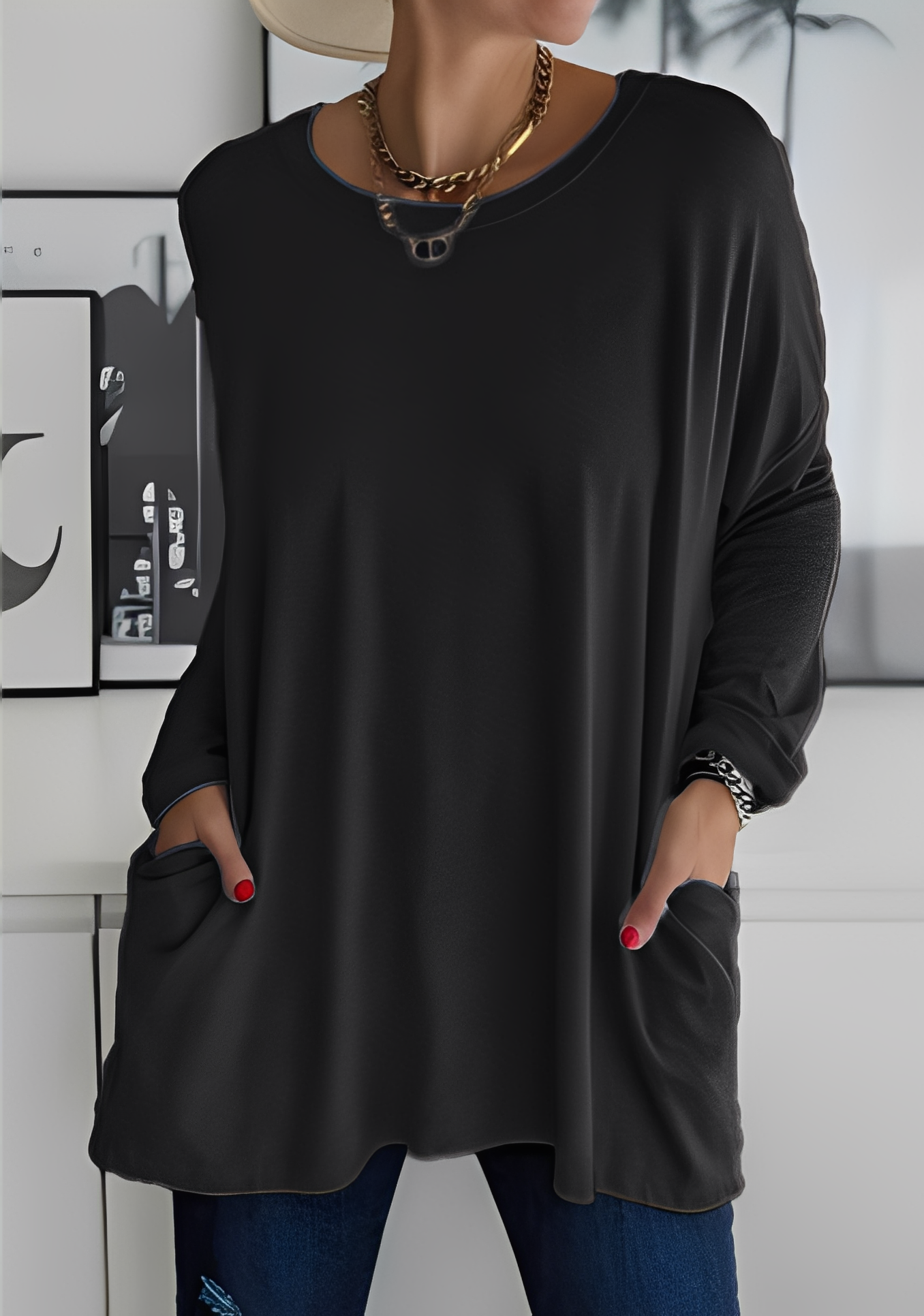 Krystle - Maglione da donna a maniche lunghe con tasche