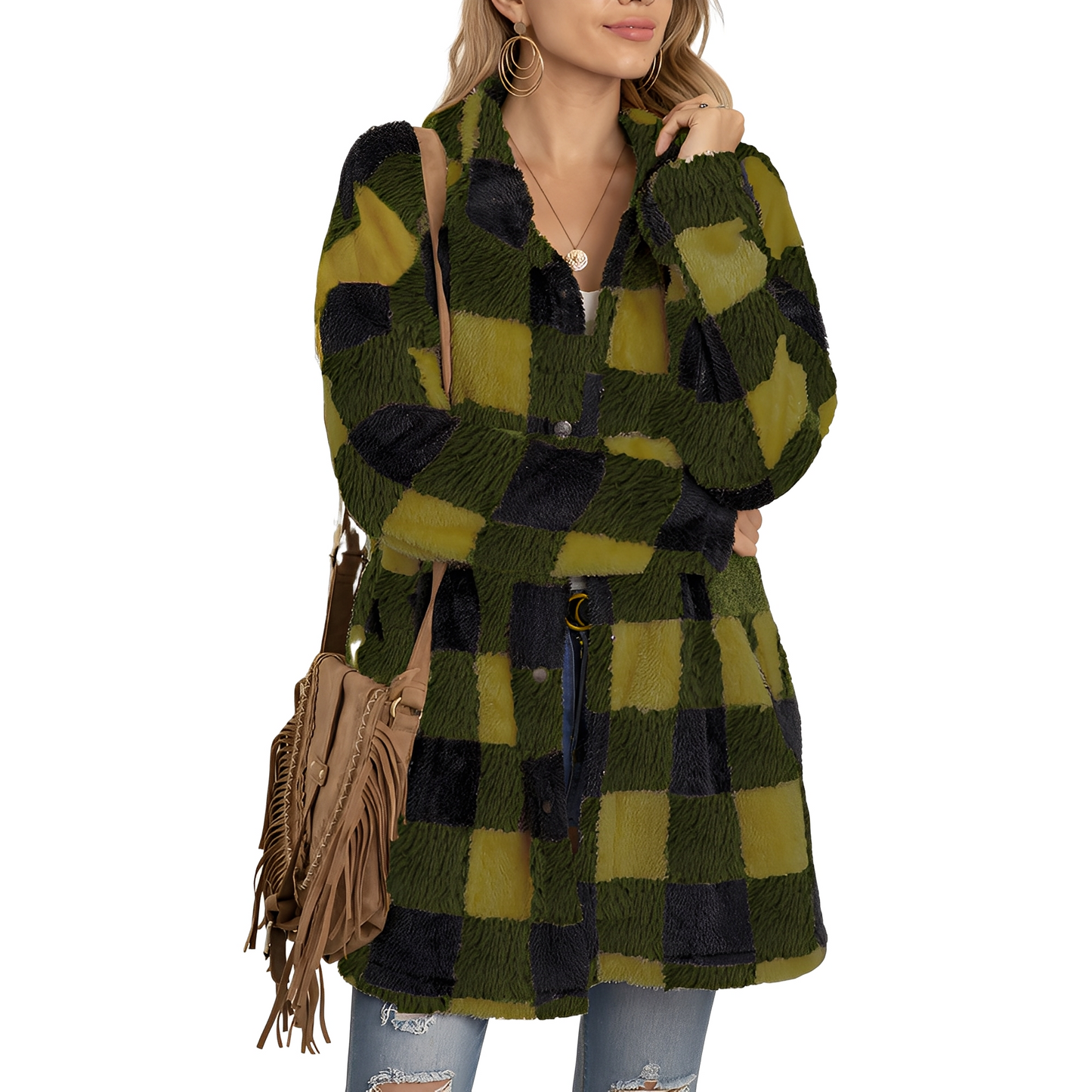 Malvina - Raffinata giacca lunga a quadri per donne