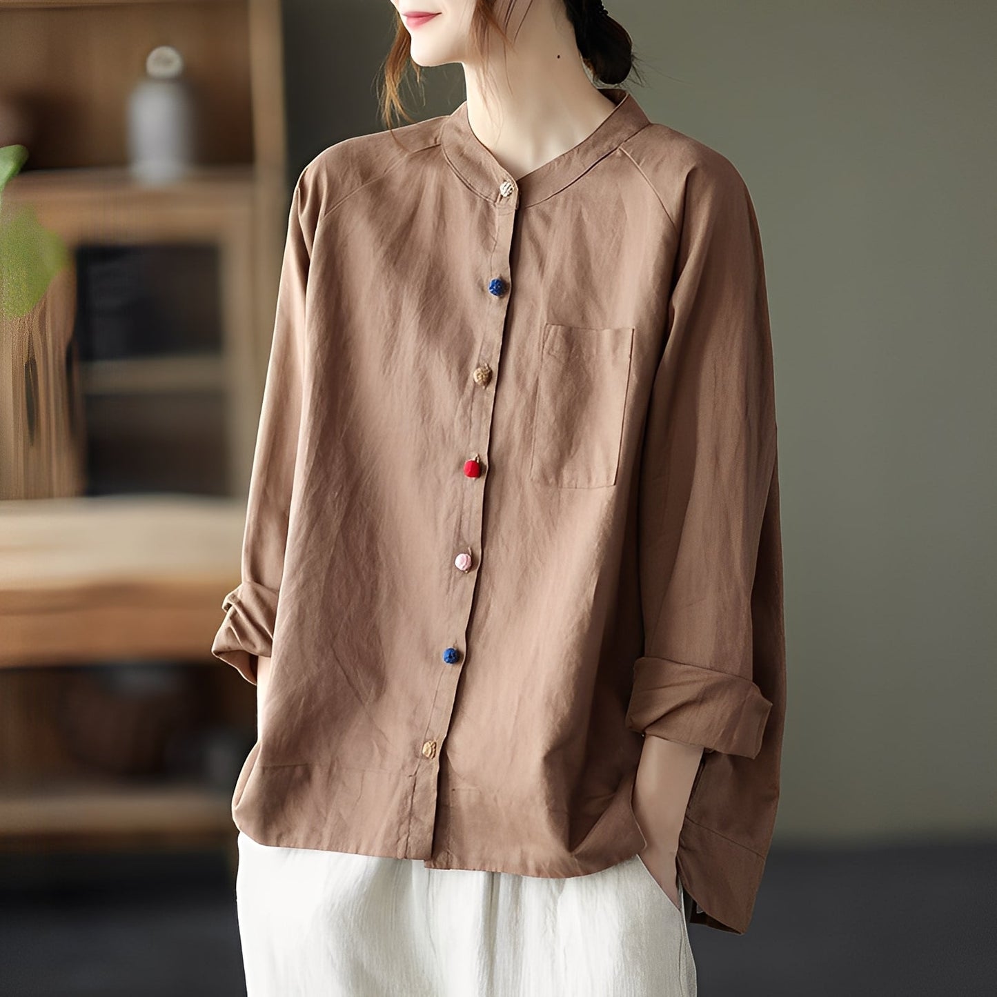 Helen - Blusa a maniche lunghe con tasche per donne