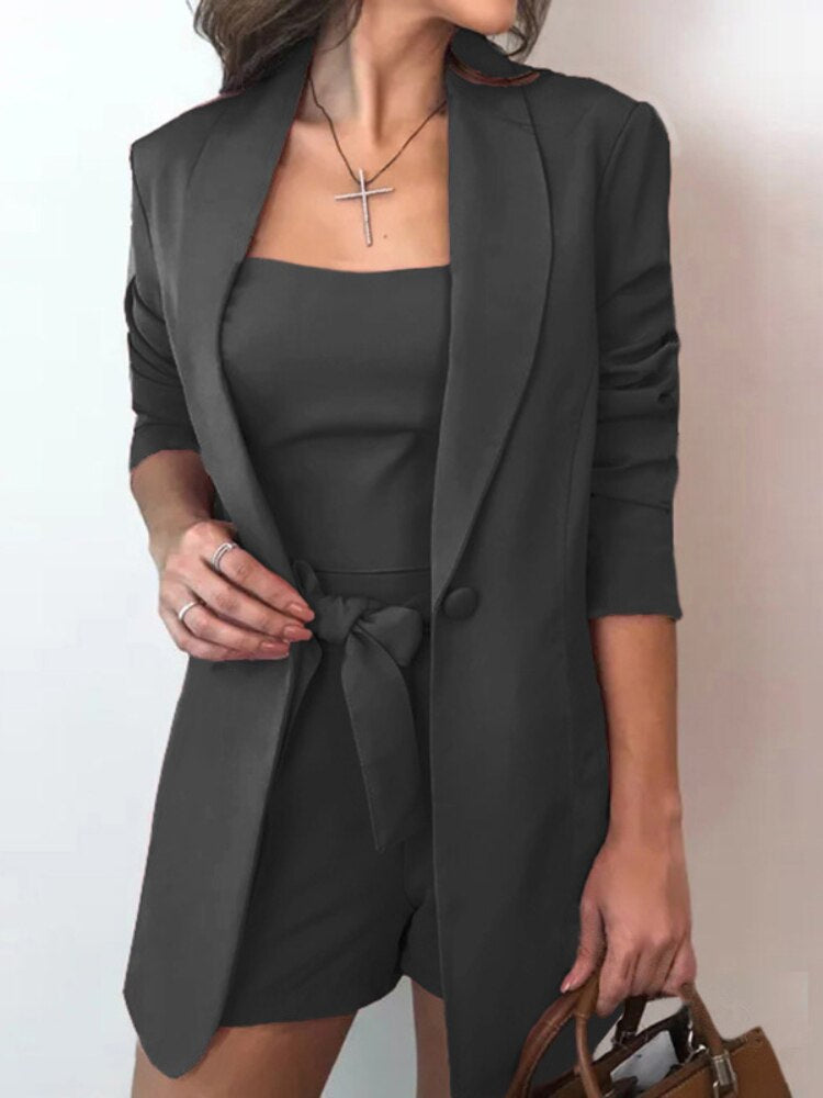 Juliana - Gilet Blazer con Pantaloncini a Vita Alta Set 3 Pezzi