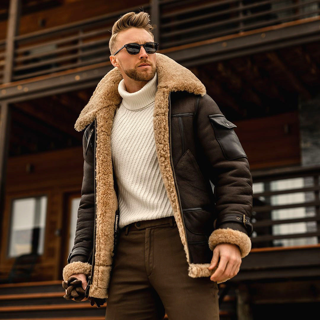 Richard - Giacca in pelle da uomo con colletto in pelliccia