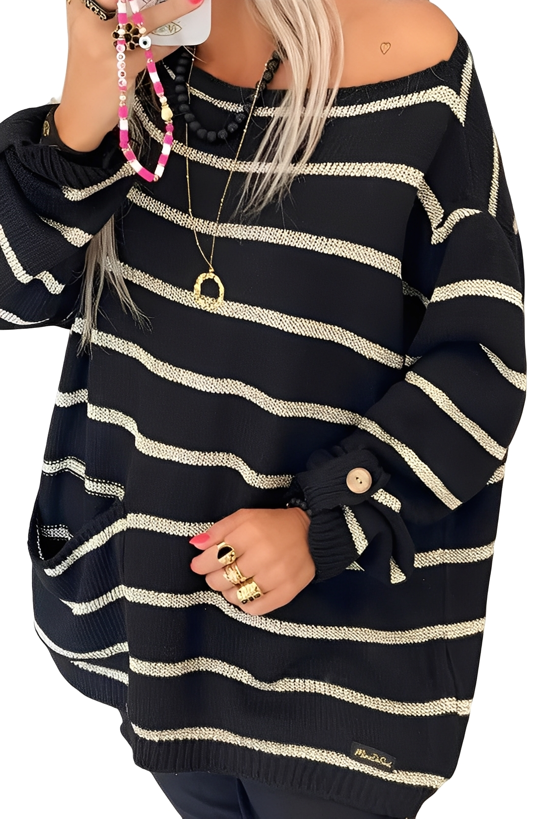 Elianna - Maglia a righe informale e larga per donne