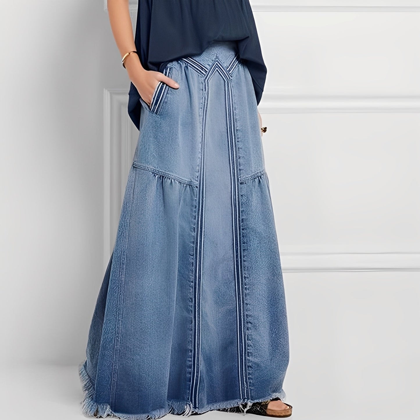 Jordyn - Gonna di jeans elastica e casual con tasche per donne