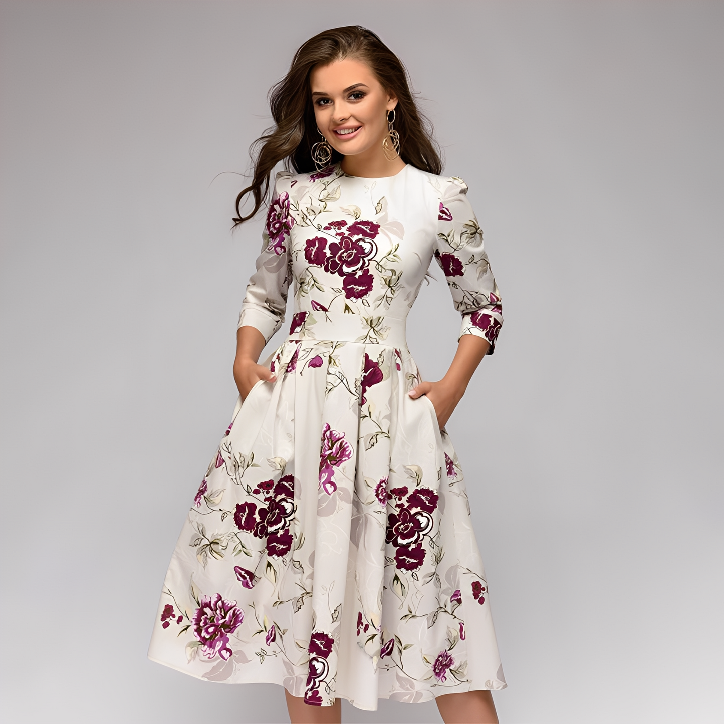 Elisabeth - Chic lungo vestito con disegno floreale per donne
