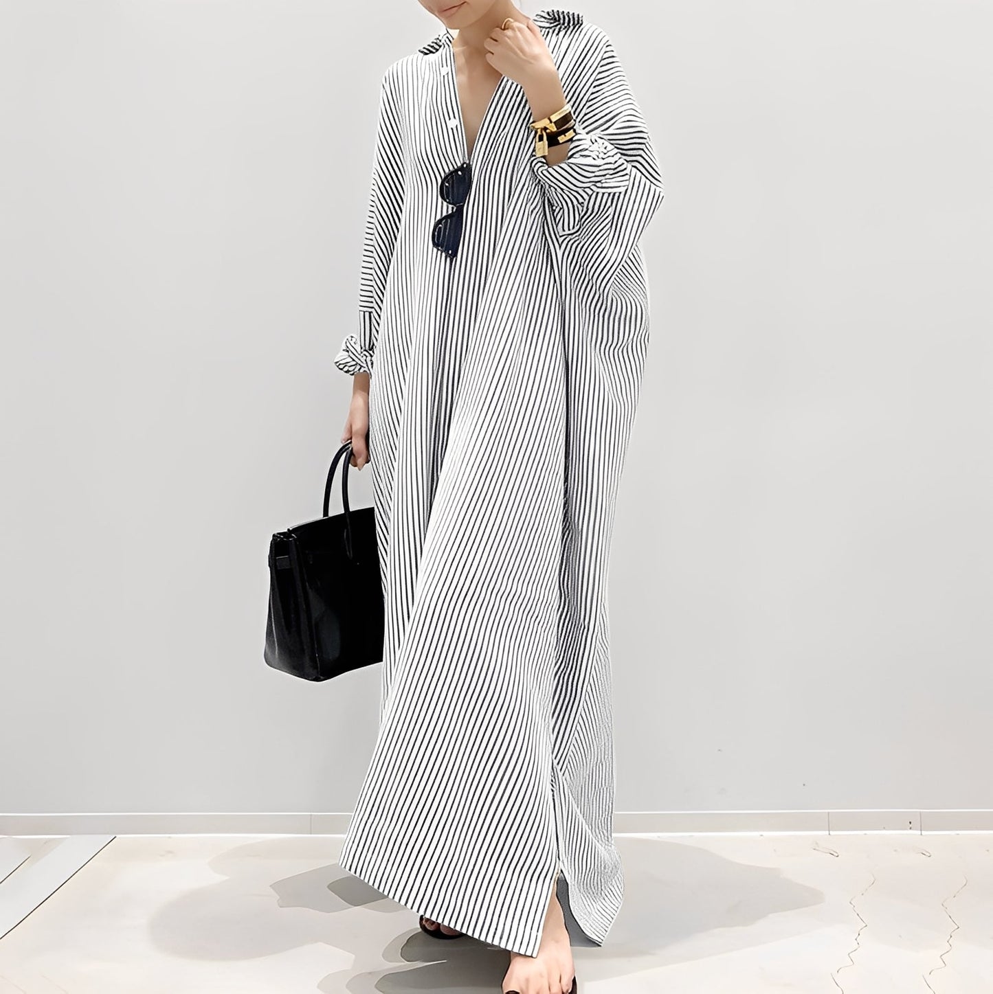 Davida - Abito camicia per donne a righe casuale