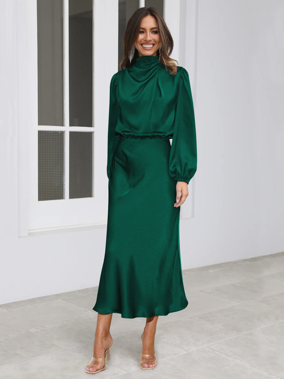 Danica - Vestito elegante a maniche lunghe con collo all'americana per donne