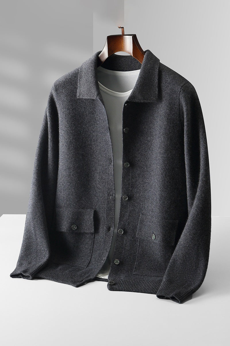 Herbert - Cardigan elegante a maglia compatta con tasche per uomo