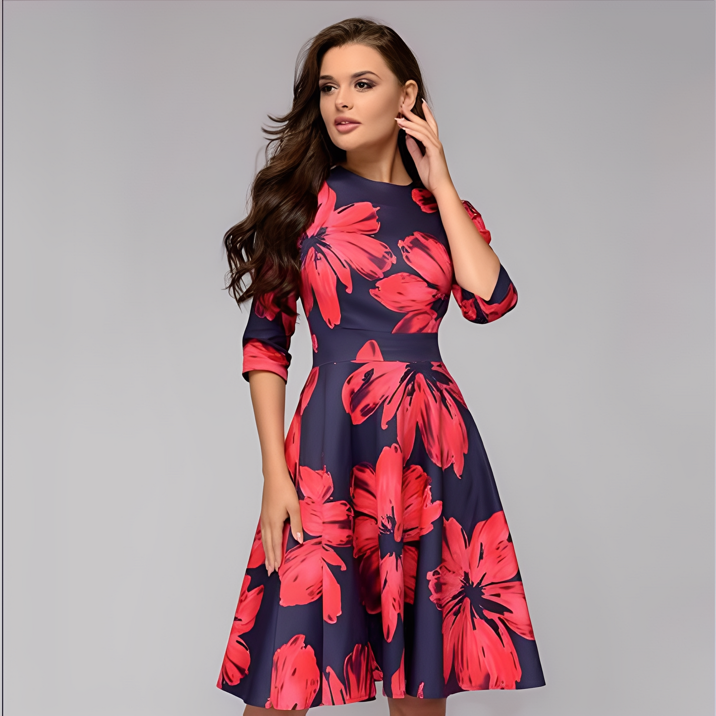 Elisabeth - Chic lungo vestito con disegno floreale per donne