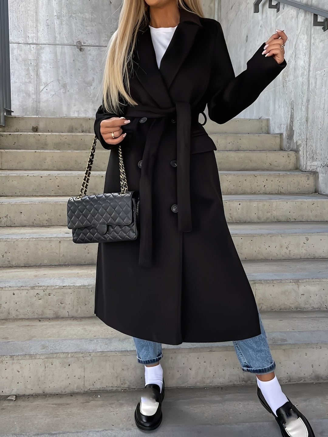 Suzanne - Cappotto classico doppiopetto con cintura per donne