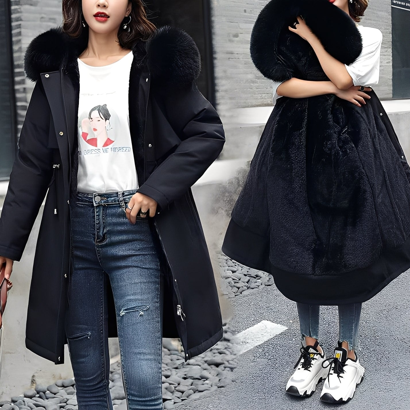 Evette - Cappotto imbottito caldo e di stile con cappuccio per donne