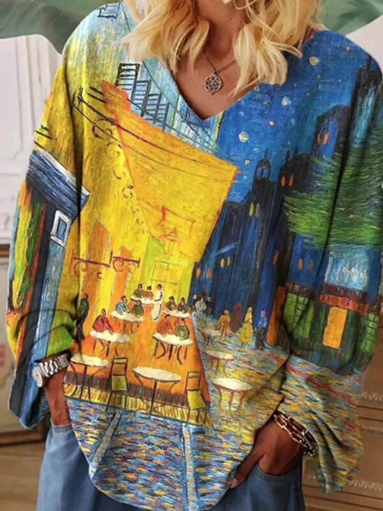 Vincent - T-Shirt a Collo a V Ispirata all'Arte