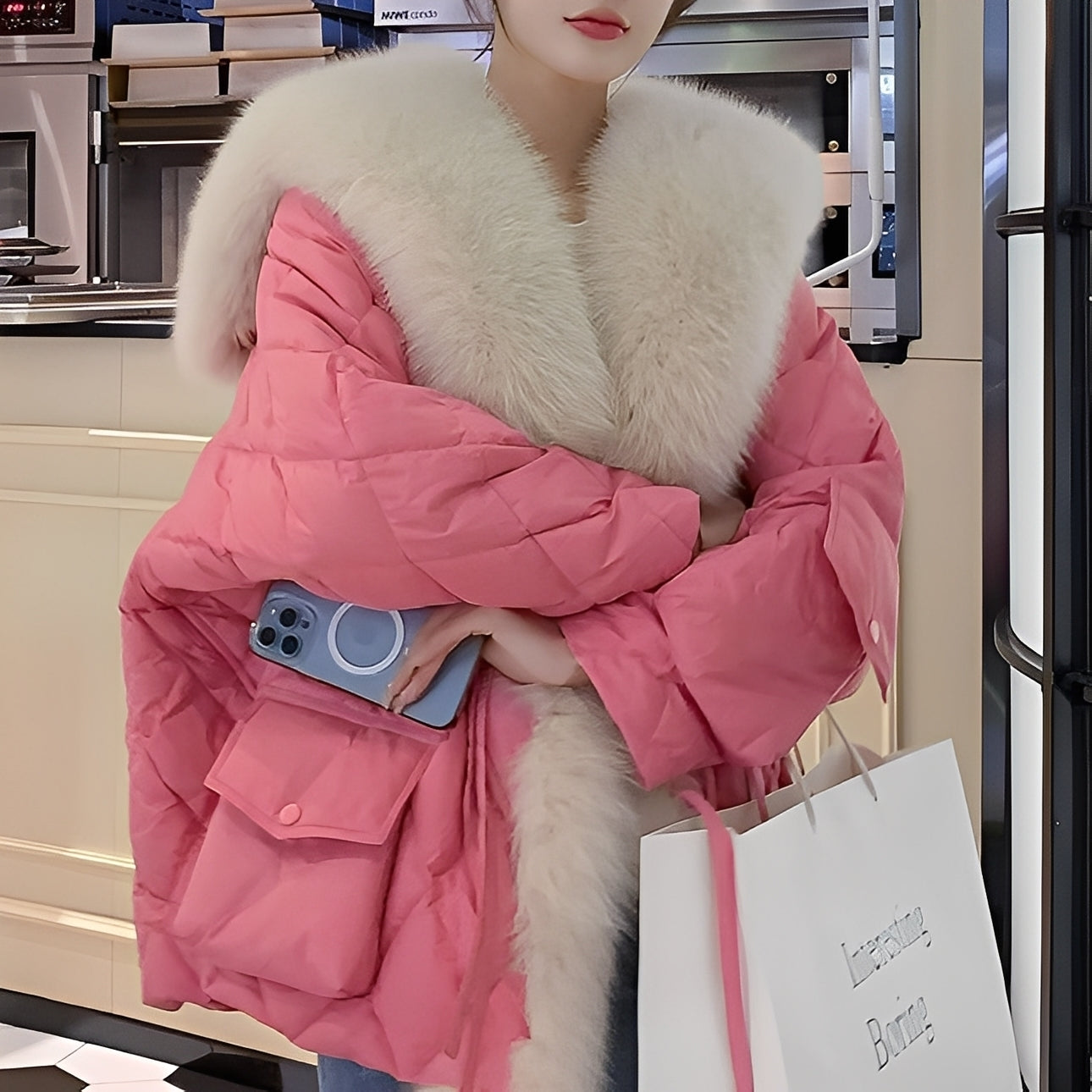 Marjorie - Giacca elegante con piumino e colletto di pelliccia per donne