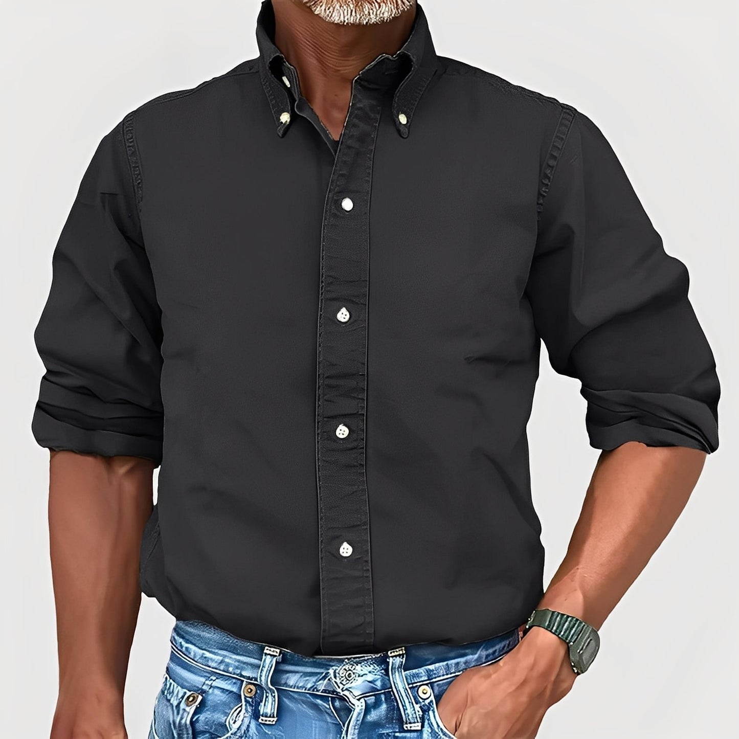 Ronald - Camicia maschile con maniche lunghe e colletto stile retrò