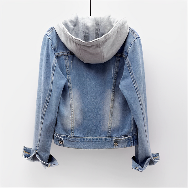 DenimBreeze - Giacca a maniche lunghe con cappuccio rimovibile