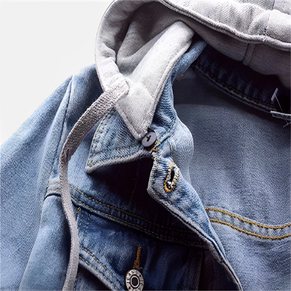 DenimBreeze - Giacca a maniche lunghe con cappuccio rimovibile