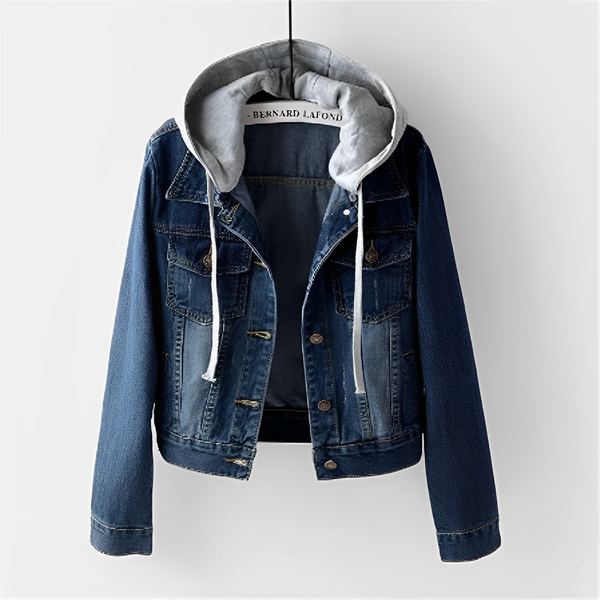 DenimBreeze - Giacca a maniche lunghe con cappuccio rimovibile