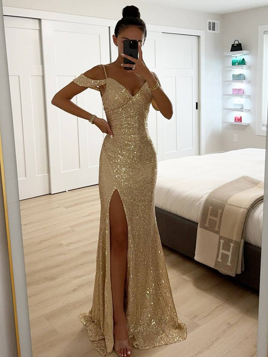 Valentina - Elegante Abito da Sera con Scollo a V e Paillettes