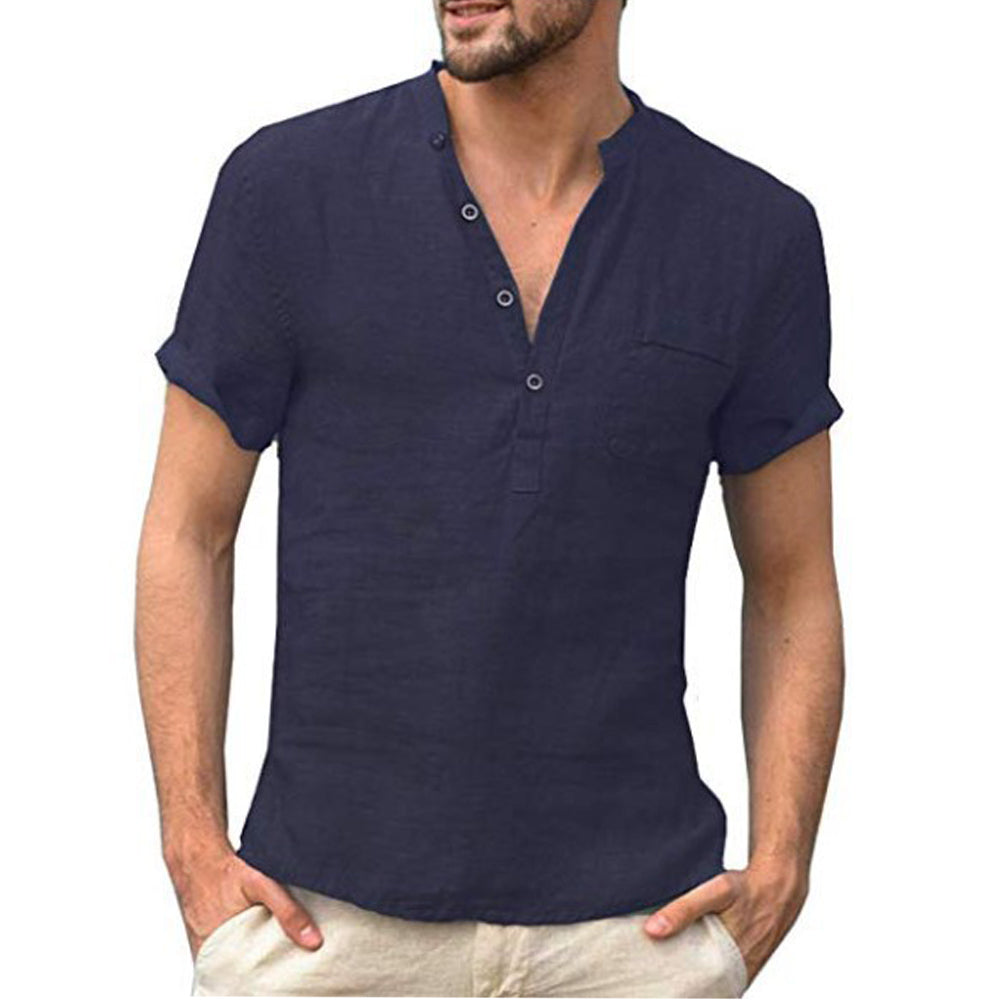 Korbin - Camicia da uomo in lino leggera con maniche corte