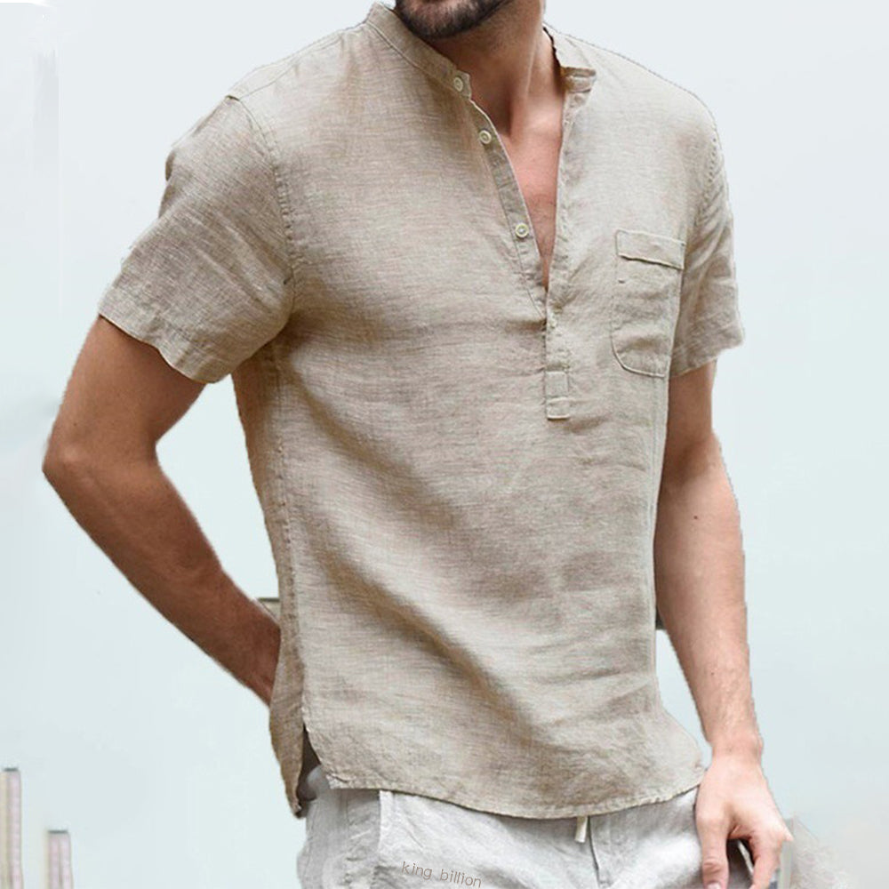 Korbin - Camicia da uomo in lino leggera con maniche corte