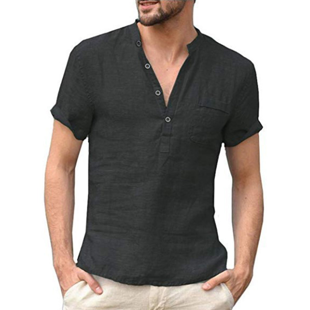 Korbin - Camicia da uomo in lino leggera con maniche corte