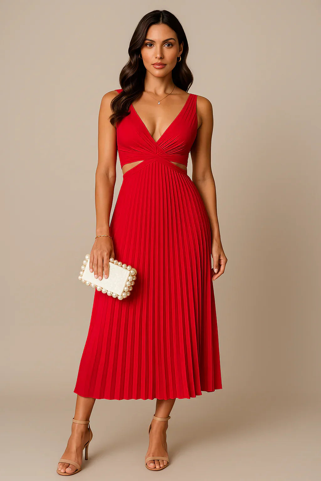 Arya - Elegante Abito a Pieghe Midi per Donne