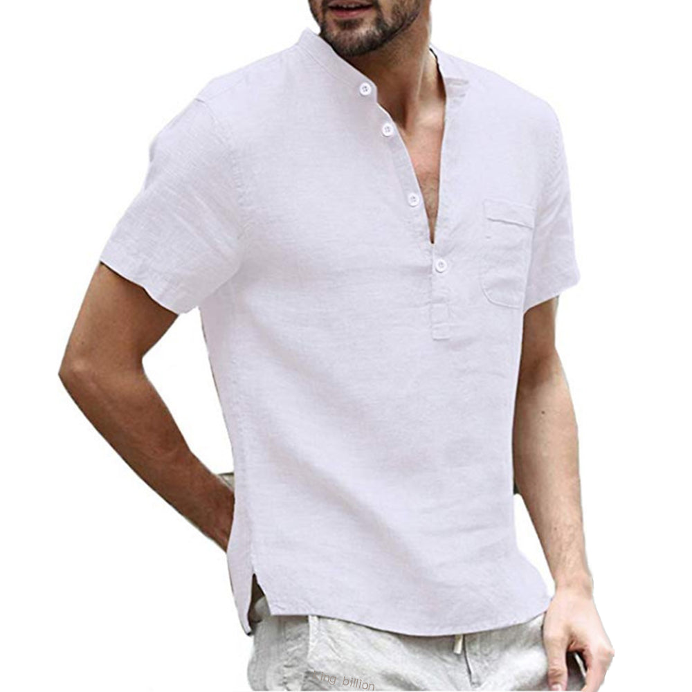 Korbin - Camicia da uomo in lino leggera con maniche corte