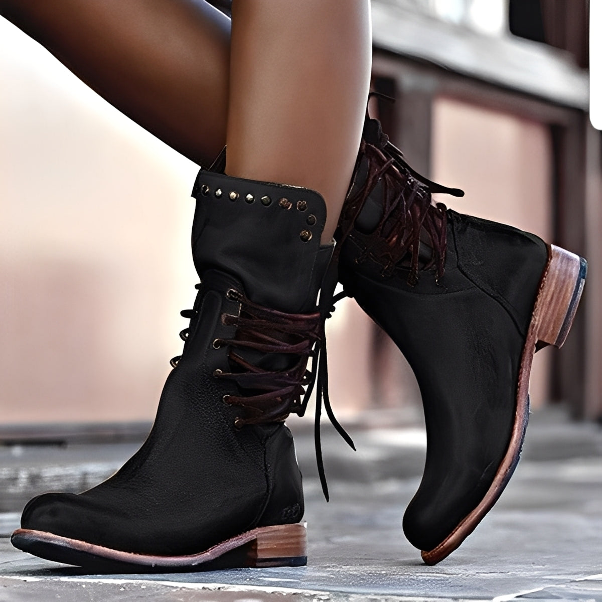 Lenora - Scarpe in pelle stile vintage con tacco basso per donne