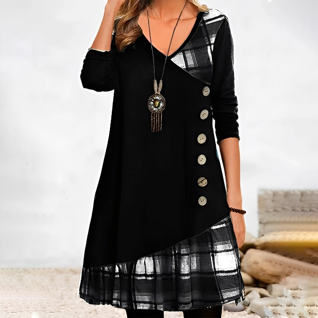Shawnee - Abito informale patchwork con motivo a quadri per donne