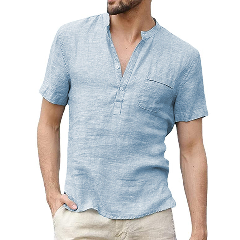 Korbin - Camicia da uomo in lino leggera con maniche corte