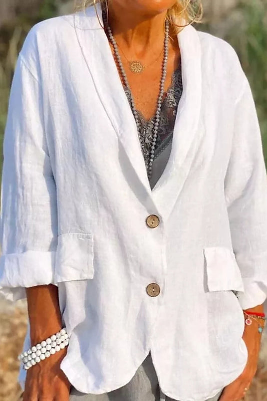 Jessica - Giacca leggera da donna in lino con abbottonatura