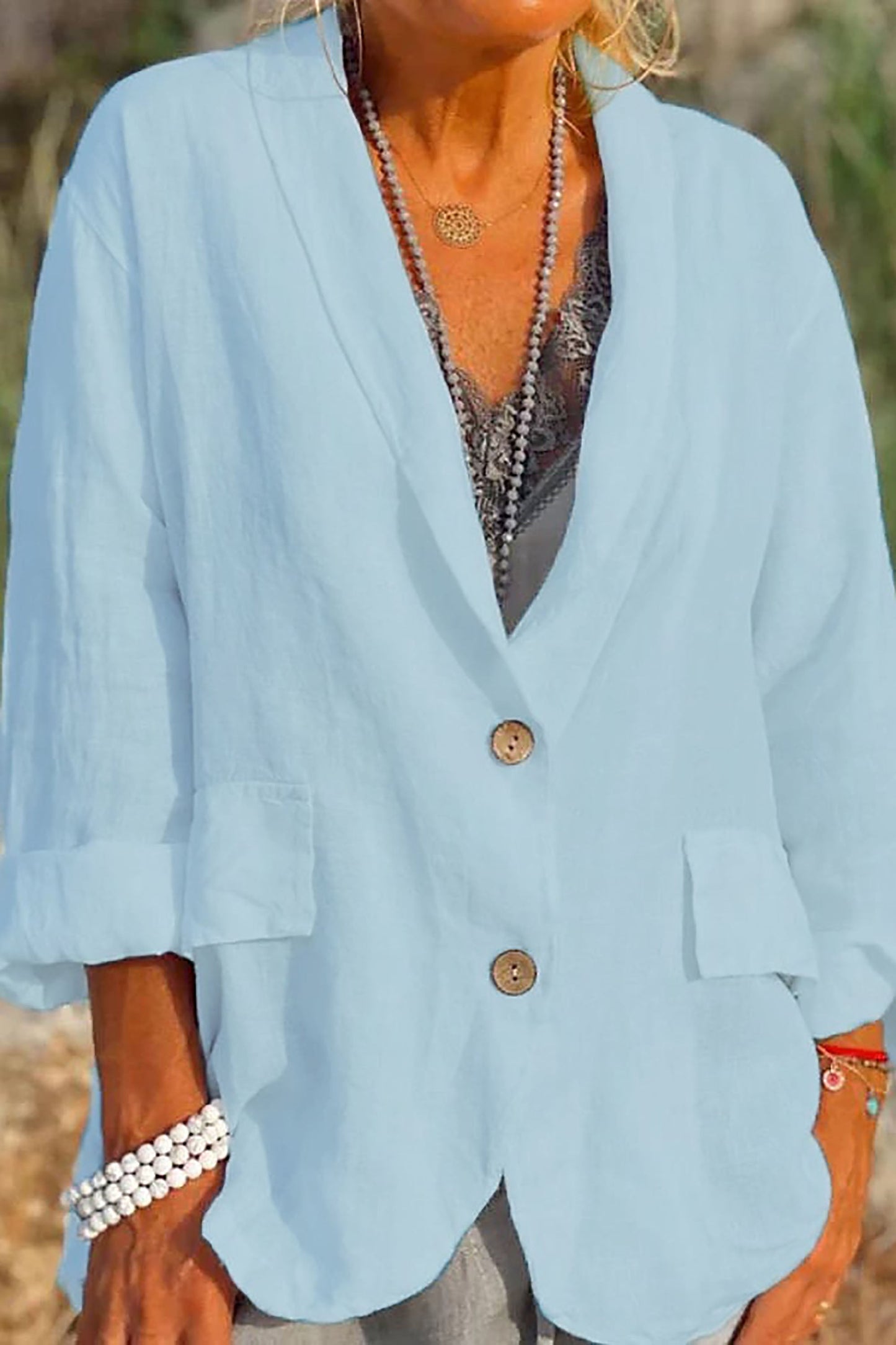 Jessica - Giacca leggera da donna in lino con abbottonatura