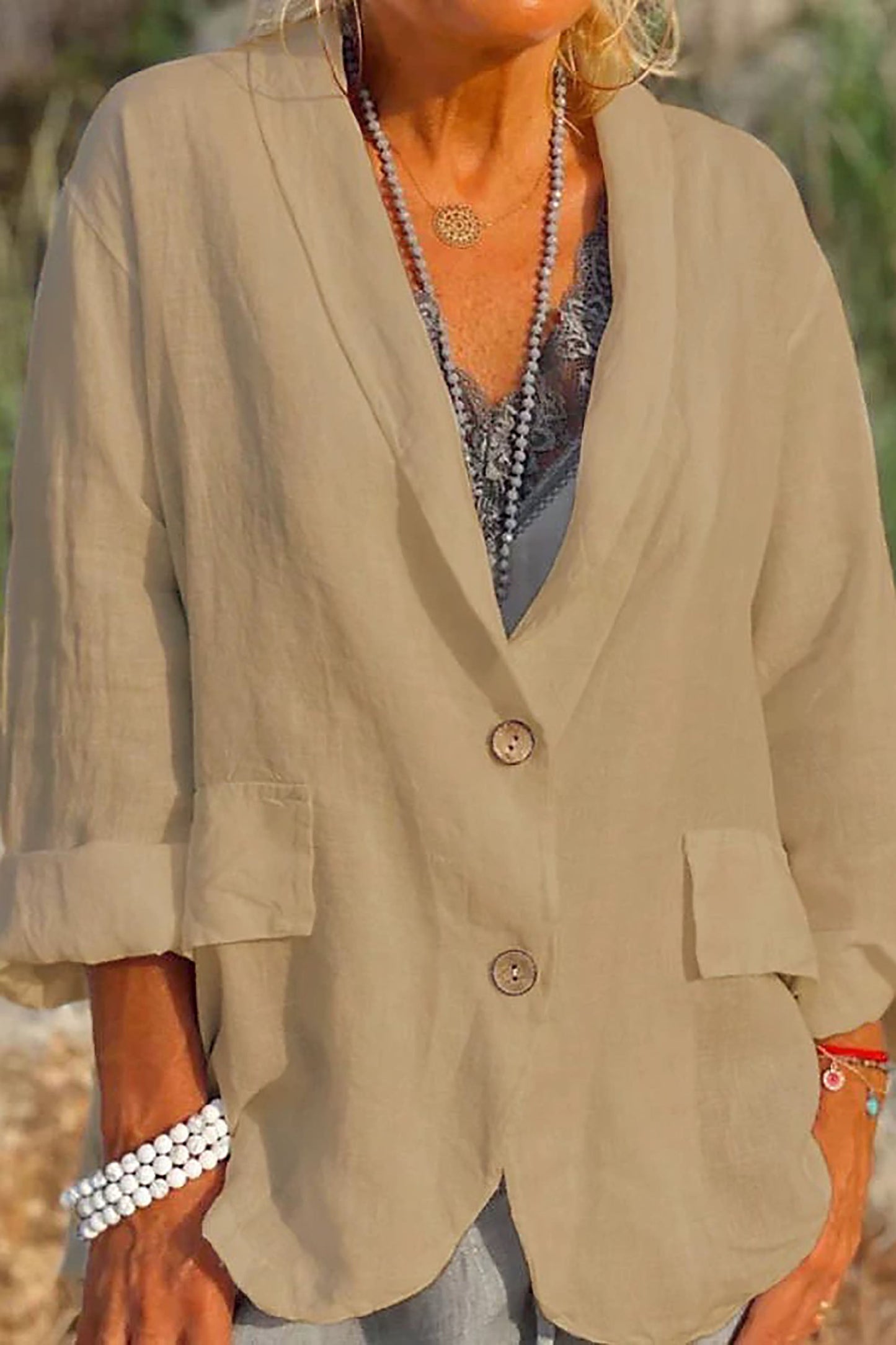 Jessica - Giacca leggera da donna in lino con abbottonatura