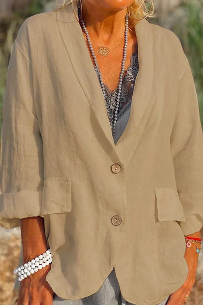 Jessica - Giacca leggera da donna in lino con abbottonatura