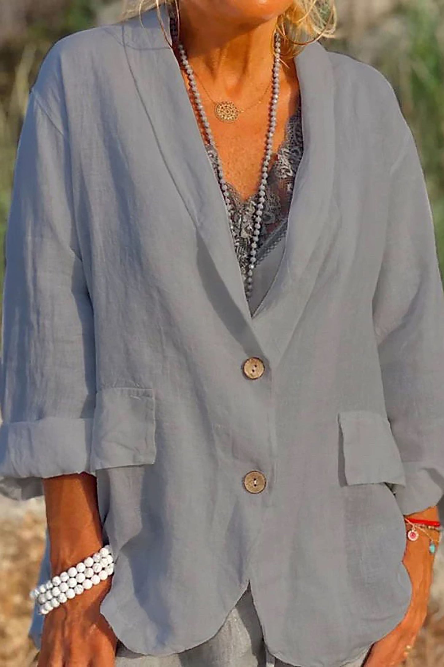 Jessica - Giacca leggera da donna in lino con abbottonatura