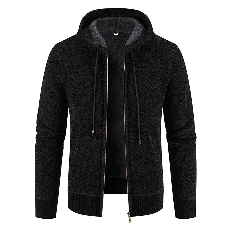 Reynard - Elegante cardigan in pile con cappuccio da uomo