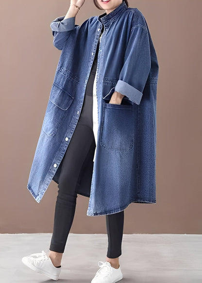 Jacinda - Giacca oversize in jeans con colletto alto per donne